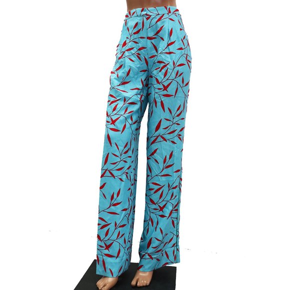 DVF DIANE VON FURSTENBERG WIDE LEAF PRINT PANTS TROUSERS SIZE 6 - Picture 6 of 10